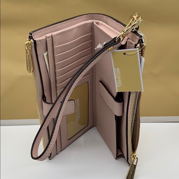 MICHAEL KORS LG DOUBLE ZIP WRISTLET BLOSSOM POWDER BLUSH NWT - Picture 10 of 16